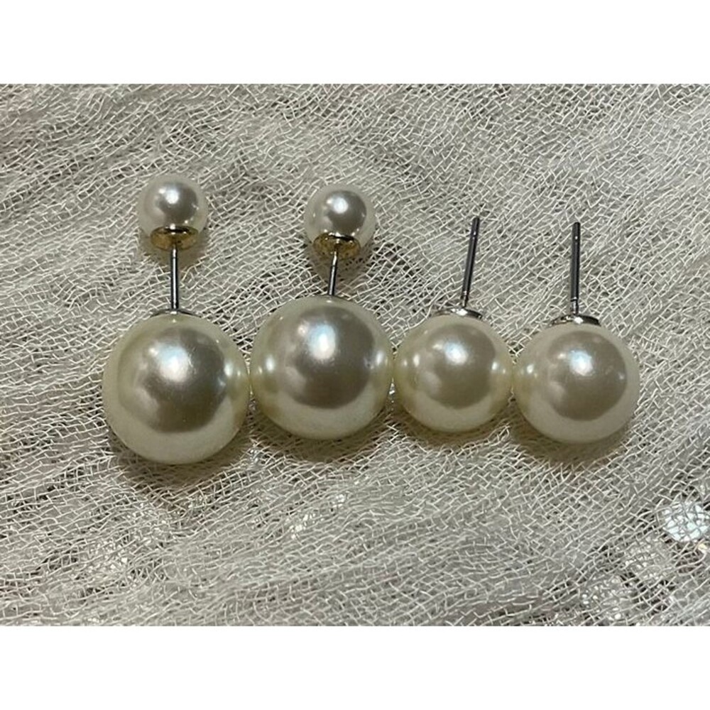 Two Pairs of White Faux Pearl Earrings. One Double Sided Pair. - Picture 2 of 4
